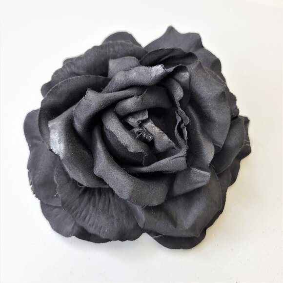 Black Flower Fascinator Brooch Corsage Rose Brooch Pin - Picture 3 of 9